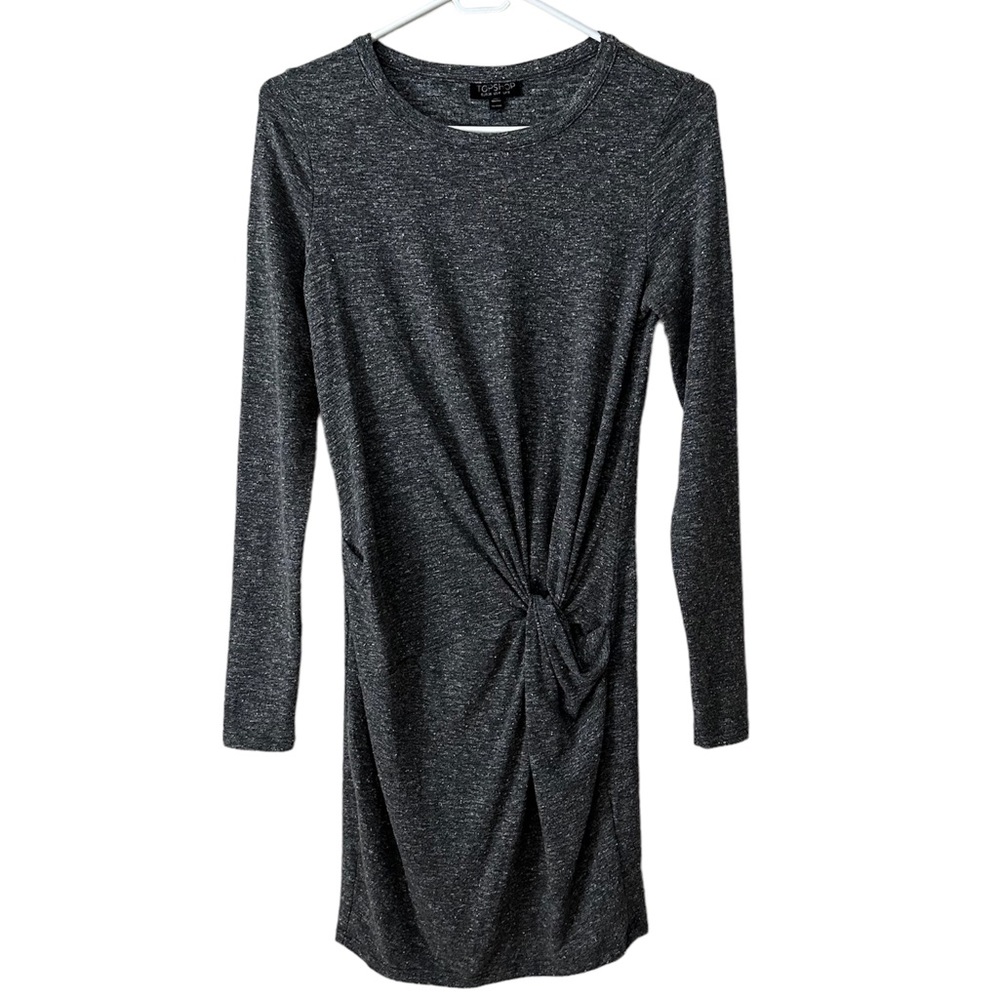 Topshop Womens Scoop Neck Ruched Waist Front Grey Midi Dress Size 4
